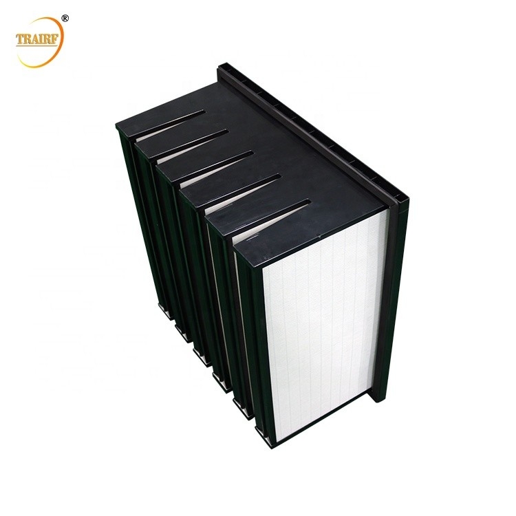 Industrial Zig Zag Air Filter Fiberglass Pleated Paper V Bank Filter F8 F9